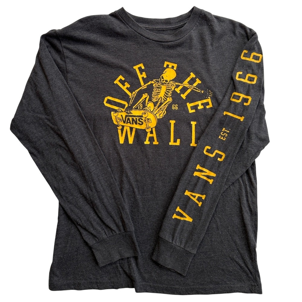 Vans Off The Wall Skeleton Skateboard Long Sleeve Shirt Mens Small Charcoal Grey